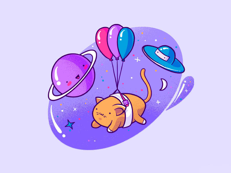 PS鼠绘宇宙中的气球喵星人噪点插画教程