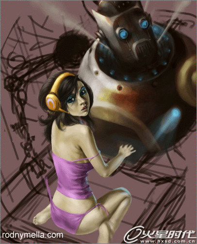 PS鼠标绘制淘气的机器人和女机械修理师