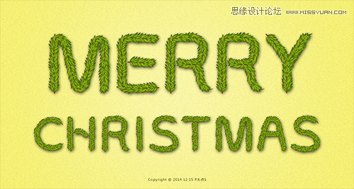 Photoshop打造时尚漂亮的树枝圣诞快乐艺术字教程