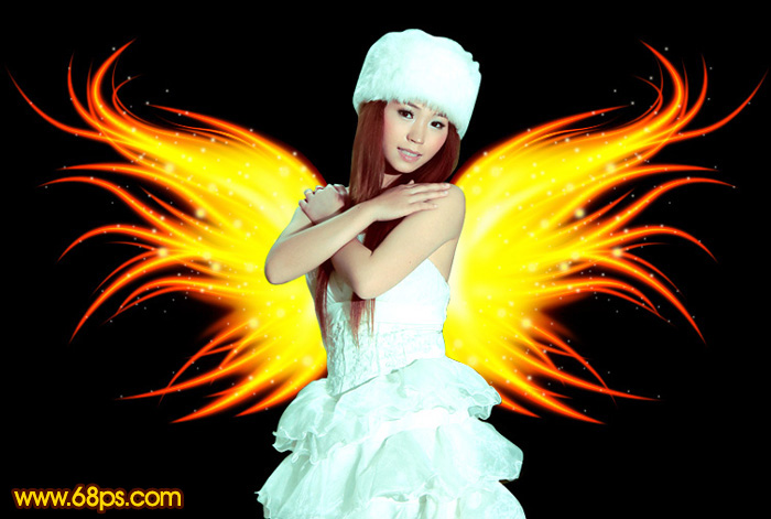 Photoshop将给美女图片打造出绚丽梦幻的火焰光束翅膀效果