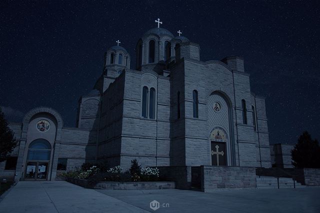 ps怎样把白天教堂图片调成黑夜的效果?