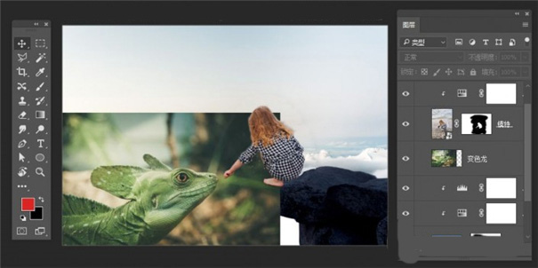 PS创意合成在云端触摸巨蜥的小女孩图像教程