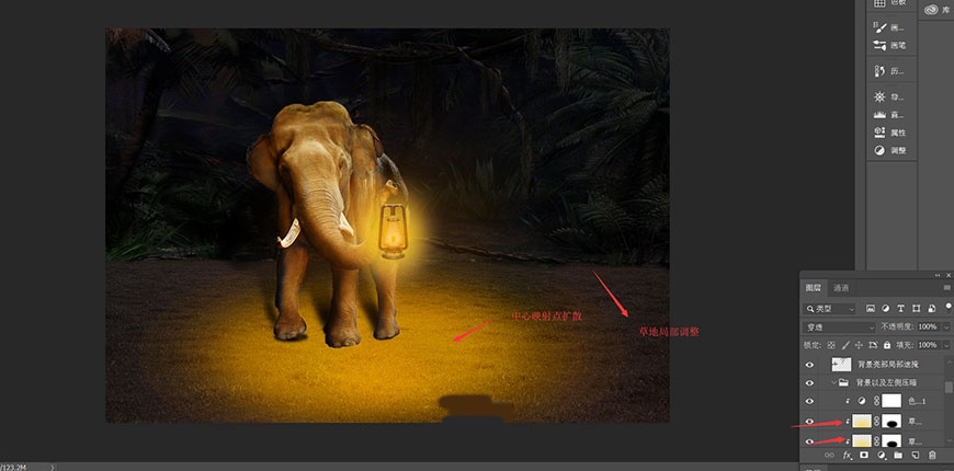 教你用PS合成大象在山洞中寻找宝藏的神秘场景的教程