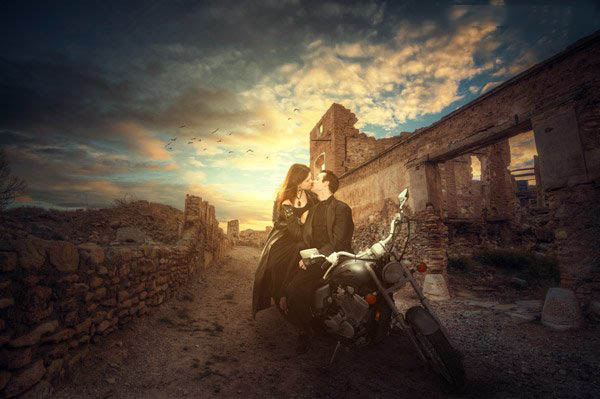 Photoshop合成情侣在夕阳下的乡村道路约会场景教程